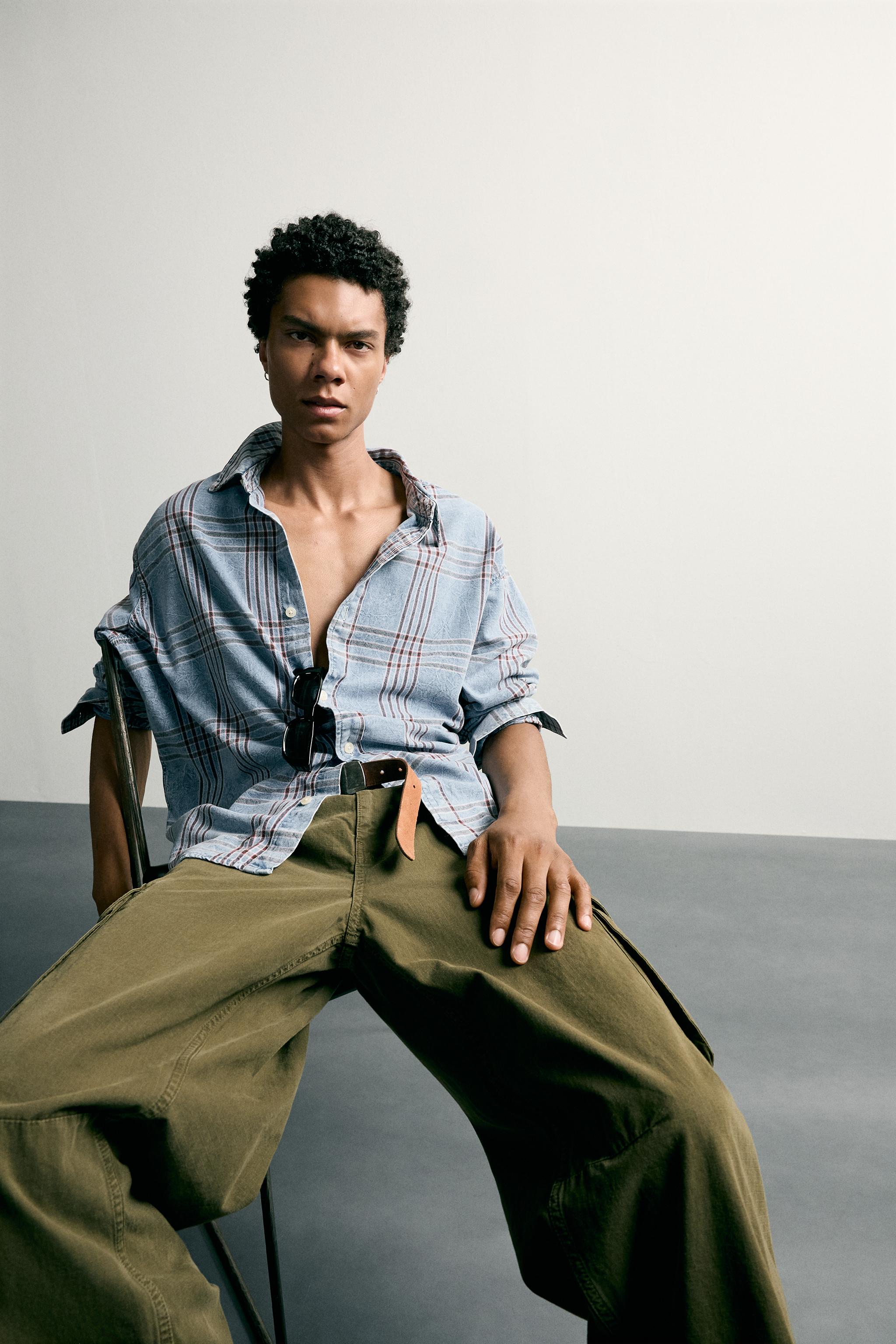 PLAID RELAXED-FIT DENIM SHIRT